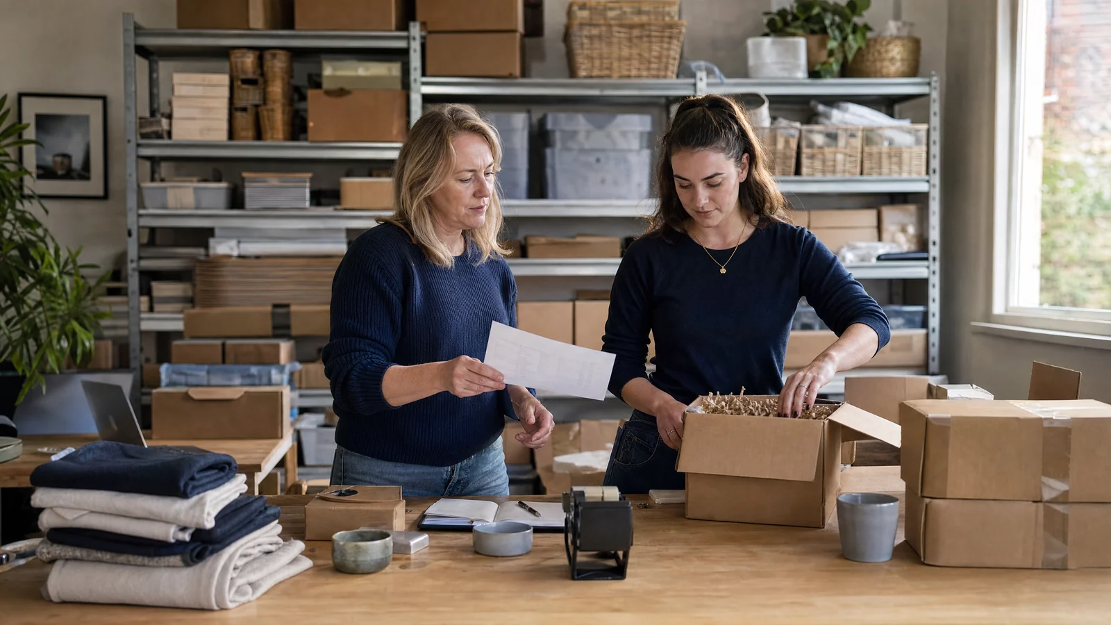 Growing ecommerce team working together at their packing benches