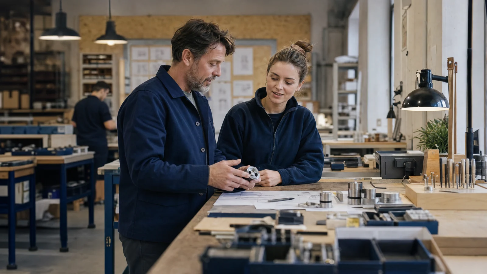 Team coordinating practical work in a British light-manufacturing business